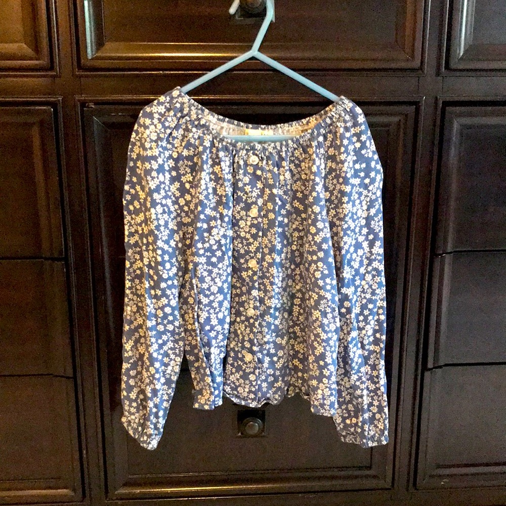 Girls blouse / top Med. Blue&white flowers Copper Key